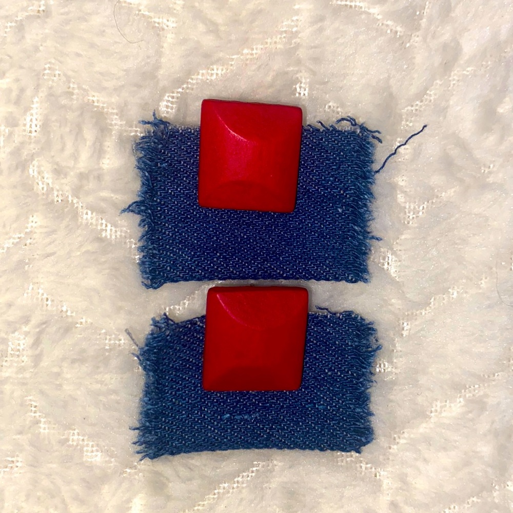 Denim Button Earrings